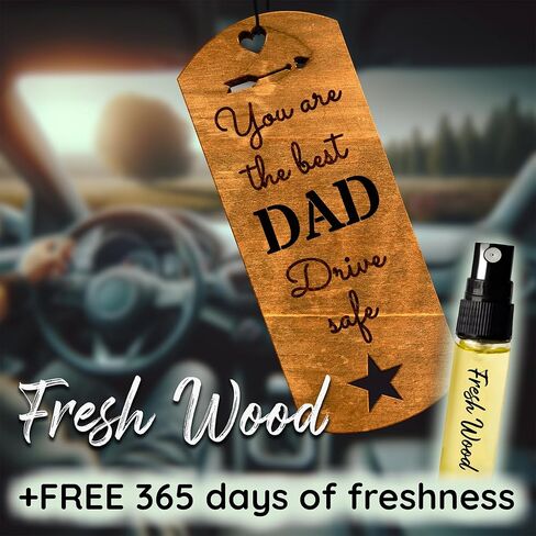 Car Fragrance for 365 Days FreshWood Best Dad Ornament ❘ Gift for Dad ❘ Rear View Mirror Wood Air Freshener ❘ Mirror Hanging scent ❘ Car Decorative Pendants ❘ Handmade Gift Car Essentials in Saudi Arabia