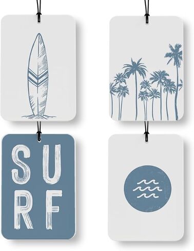 Blue Coastal Beach Car Air Freshener 4 Pcs, Retro Ocean Surfboard Wave Coconut tree Beachy Air Freshener Hanging Decor for Cars Closet Drawer Books Accessories Gifts in Saudi Arabia