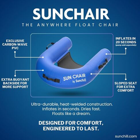 كرسي Sunchill SunChair العائم القابل للنفخ - أزرق ملكي - مقعد كرسي بأرجوحة مائية (استخدم مضخة على شكل لوح التجديف، غير متضمنة) in Kuwait