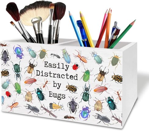 Bug Lover Gifts Pen Holder for Desk, Easily Distracted by Bugs Wooden Box Sign Desk Decor for Kids Room Home Office Classroom Decoration, Entomology Insect Gifts Pencil Organizer in Kuwait