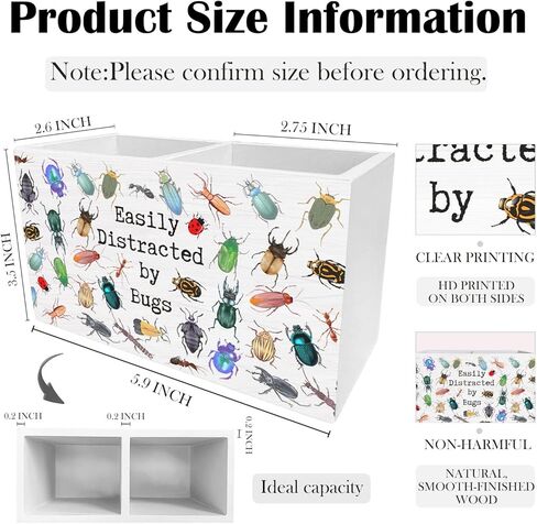 Bug Lover Gifts Pen Holder for Desk, Easily Distracted by Bugs Wooden Box Sign Desk Decor for Kids Room Home Office Classroom Decoration, Entomology Insect Gifts Pencil Organizer in Kuwait