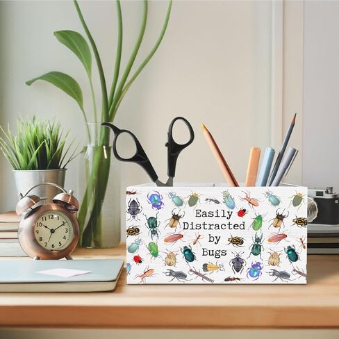 Bug Lover Gifts Pen Holder for Desk, Easily Distracted by Bugs Wooden Box Sign Desk Decor for Kids Room Home Office Classroom Decoration, Entomology Insect Gifts Pencil Organizer in Kuwait