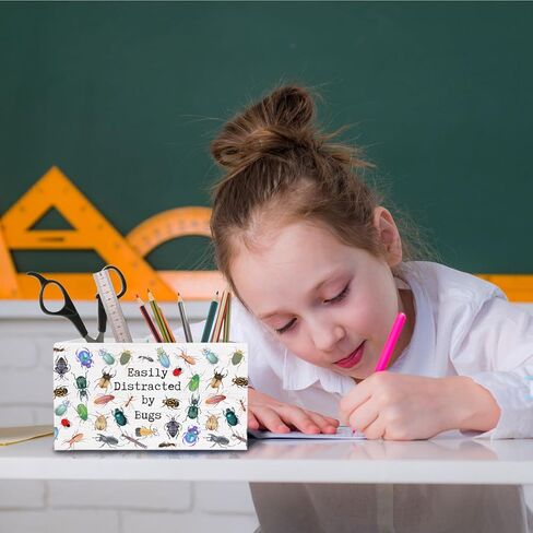 Bug Lover Gifts Pen Holder for Desk, Easily Distracted by Bugs Wooden Box Sign Desk Decor for Kids Room Home Office Classroom Decoration, Entomology Insect Gifts Pencil Organizer in Kuwait