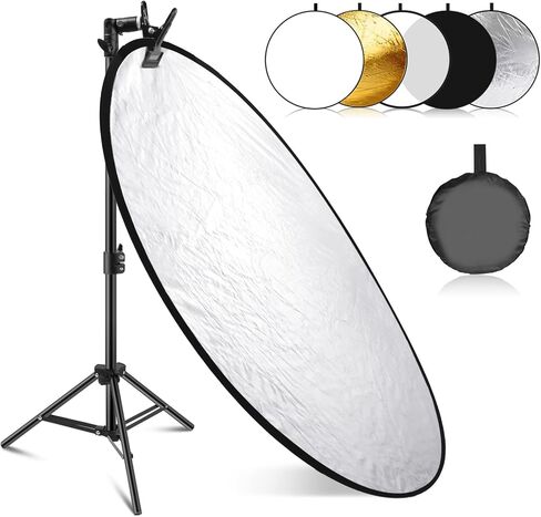 NEEWER 22"/56cm Light Reflector with Clamp & Hand Grips, 5 in 1 Collapsible Multi Disc Photography Reflector Translucent/Silver/Gold/White/Black with 3/8" Thread for Studio Outdoor Lighting, RF-56II in Kuwait