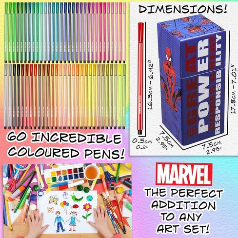 Marvel Spiderman Coloring Pens for Kids, Markers 60 Pcs Felt Tip Pens for Drawing Doodling Assorted Colors, Boys Gifts in Saudi Arabia