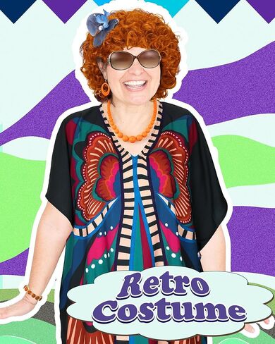 Landlady Costume Including Caftan Dress Curly Wig Necklace Earring Sunglasses Rings Hair Clip for Halloween Cosplay in Kuwait