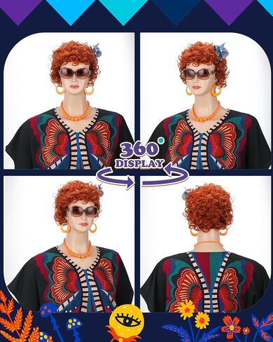 Landlady Costume Including Caftan Dress Curly Wig Necklace Earring Sunglasses Rings Hair Clip for Halloween Cosplay in Kuwait