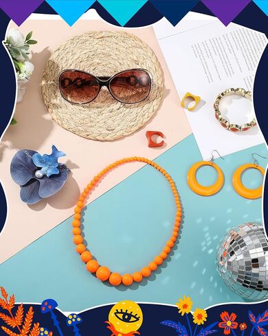 Landlady Costume Including Caftan Dress Curly Wig Necklace Earring Sunglasses Rings Hair Clip for Halloween Cosplay in Kuwait