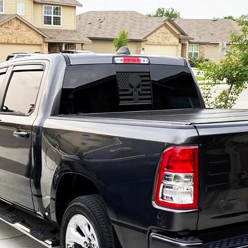 for Dodge Ram 2009-2024 Rear Middle Window Skull American Flag Decal, Matte Black Skull American Flag Decal for Truck, Truck Aceessories in Saudi Arabia