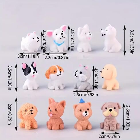 12Pcs Assorted Resin Cartoon Puppy Figurines: Suitable Cake Toppers for Decor, DIY Crafts, Desk, Succulent Accents, Home and Micro Landscape, Multicolor in Saudi Arabia