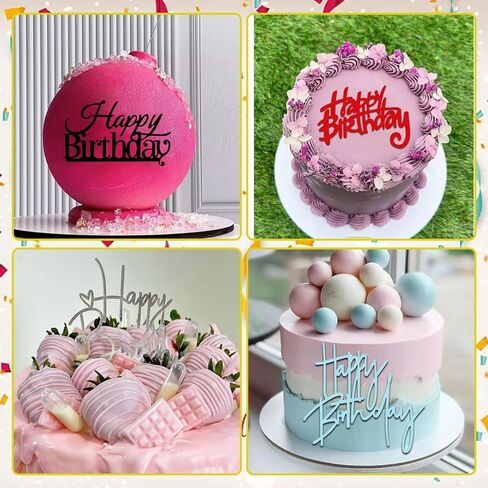 8 PCS Happy Birthday Cake Toppers Mirror Acrylic Party Decorations in 8 Colors Gold Silver Rose Gold Black Pink Blue Red Rose in Saudi Arabia