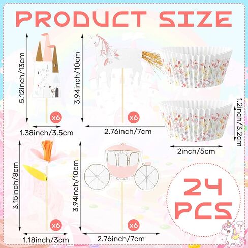 48 Pcs/24 Sets Unicorn Princess Cupcake Toppers Kit Includes 24 Cupcake Toppers and 24 Floral Cake Cup Unicorn Theme Party Supplies for Birthday Wedding Princess Theme Party Baby Showers in Saudi Arabia