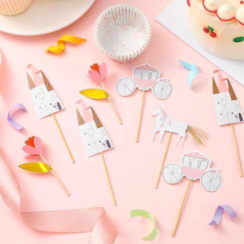 48 Pcs/24 Sets Unicorn Princess Cupcake Toppers Kit Includes 24 Cupcake Toppers and 24 Floral Cake Cup Unicorn Theme Party Supplies for Birthday Wedding Princess Theme Party Baby Showers in Saudi Arabia