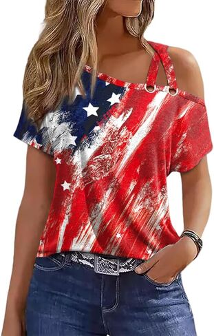 Womens 2024 Summer Trendy Cold Shoulder Short Sleeve T Shirts Criss Cross Casual Loose Tunic Tops Blouse Shirts in Kuwait