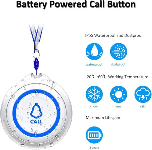 Metak Caregiver Pager Wireless Call Button للمسنين/كبير في المنزل ، 3 أجهزة استقبال + 3 زر ، 1500 قدم 58 نغمات طبية تنبيه للمرضى ، المعوقين ، الممرضات ، المساعدة الطارئة ، أبيض in Kuwait