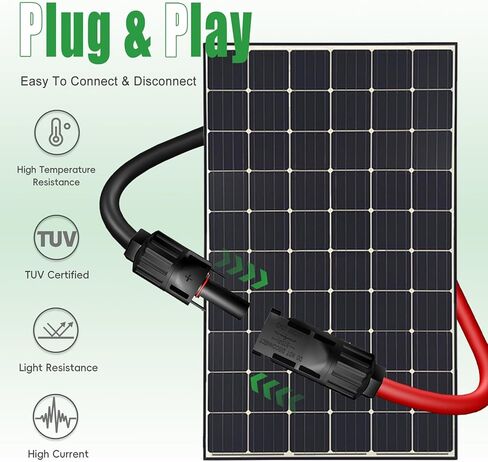 سلك مزدوج بطول 20 قدم كابل تمديد للطاقة الشمسية 10AWG مع -IP67- موصل أنثى وذكر، زوجان إضافيان من أدوات طقم محول اللوحة الشمسية للموصل المجاني (4 أزواج موصلات) in Kuwait