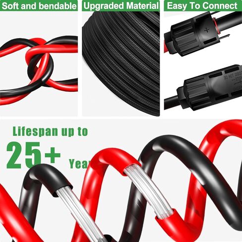سلك مزدوج بطول 20 قدم كابل تمديد للطاقة الشمسية 10AWG مع -IP67- موصل أنثى وذكر، زوجان إضافيان من أدوات طقم محول اللوحة الشمسية للموصل المجاني (4 أزواج موصلات) in Kuwait