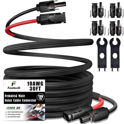 سلك مزدوج بطول 20 قدم كابل تمديد للطاقة الشمسية 10AWG مع -IP67- موصل أنثى وذكر، زوجان إضافيان من أدوات طقم محول اللوحة الشمسية للموصل المجاني (4 أزواج موصلات) in Kuwait