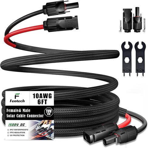 سلك مزدوج بطول 20 قدم كابل تمديد للطاقة الشمسية 10AWG مع -IP67- موصل أنثى وذكر، زوجان إضافيان من أدوات طقم محول اللوحة الشمسية للموصل المجاني (4 أزواج موصلات) in Saudi Arabia