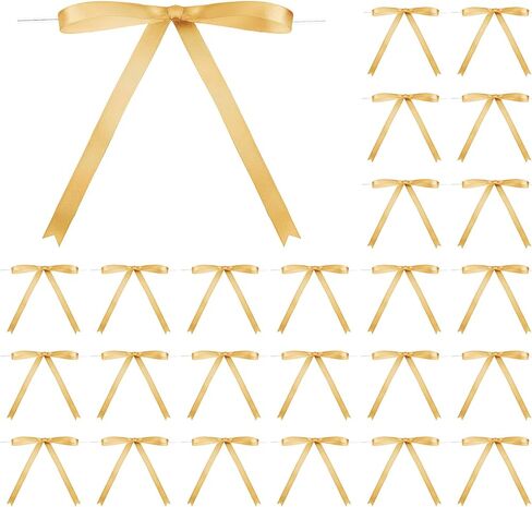 Riceshoot 24 Pcs Twist Tie Bows 5 x 7 Inches Satin Ribbon Bows for Gift Wrapping Cake Treat Bags Craft DIY Gift Wedding Baby Shower Birthday Party (Black) in Kuwait