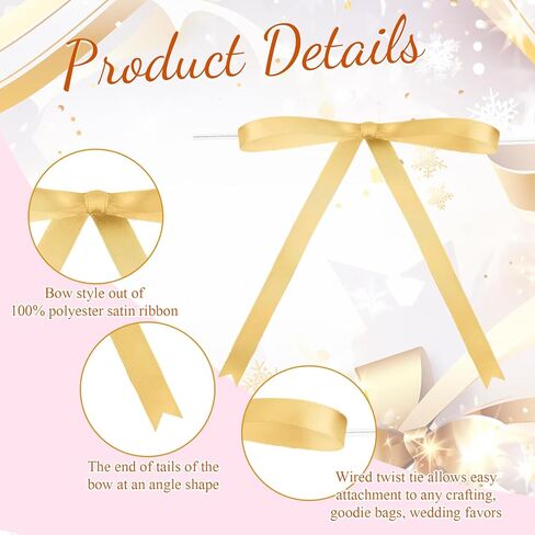 Riceshoot 24 Pcs Twist Tie Bows 5 x 7 Inches Satin Ribbon Bows for Gift Wrapping Cake Treat Bags Craft DIY Gift Wedding Baby Shower Birthday Party (Black) in Kuwait