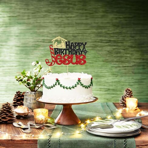 1 قطعة عيد ميلاد سعيد يسوع كعكة توبر بريق عيد ميلاد سعيد ميلاد يسوع كعكة عيد ميلاد اختيار لمشهد المهد موضوع عيد الميلاد يسوع عيد ميلاد حزب كعكة الزينة لوازم أسود أحمر in Saudi Arabia