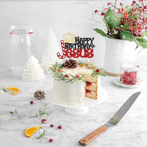 1 قطعة عيد ميلاد سعيد يسوع كعكة توبر بريق عيد ميلاد سعيد ميلاد يسوع كعكة عيد ميلاد اختيار لمشهد المهد موضوع عيد الميلاد يسوع عيد ميلاد حزب كعكة الزينة لوازم أسود أحمر in Saudi Arabia