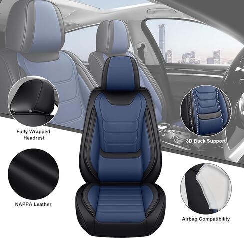 أغطية مقاعد السيارة DHAEY لسيارة Volkswagen ID4 2021-2025، أغطية مقاعد عائلية، جلد نابا، مقاومة للاهتراء، مضادة للانزلاق، مقاومة للماء، مجموعة كاملة من 5 قطع، أسود أزرق in Kuwait