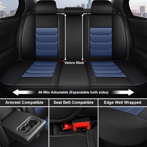 أغطية مقاعد السيارة DHAEY لسيارة Volkswagen ID4 2021-2025، أغطية مقاعد عائلية، جلد نابا، مقاومة للاهتراء، مضادة للانزلاق، مقاومة للماء، مجموعة كاملة من 5 قطع، أسود أزرق in Kuwait