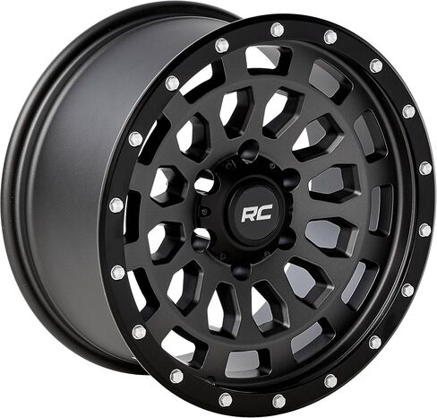 Rough Country 87 Series One-Piece Aluminum Wheel with Simulated Beadlock - 17x8.5, 6x5.5 Bolt Pattern, +0mm Offset, Gray/Black in Saudi Arabia