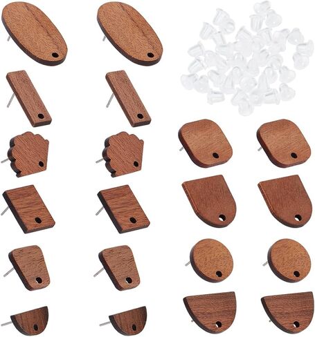 SUNNYCLUE 1 Box 32pcs 8 Styles Wooden Earring Post Stud Earrings Post with Hole & 100Pcs Jump Rings & 50 Ear Backs Brown Walnut Wood Earring Findings for DIY Craft Earrings Jewelry Making Accessories in Saudi Arabia