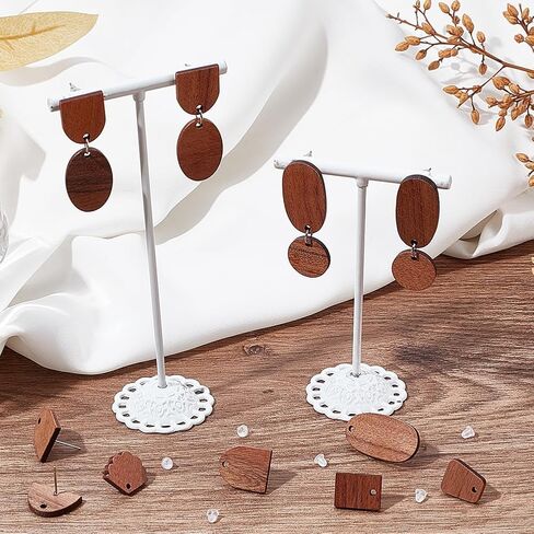 SUNNYCLUE 1 Box 32pcs 8 Styles Wooden Earring Post Stud Earrings Post with Hole & 100Pcs Jump Rings & 50 Ear Backs Brown Walnut Wood Earring Findings for DIY Craft Earrings Jewelry Making Accessories in Saudi Arabia