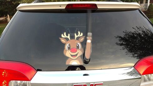 Red Nose Reindeer Christmas Holiday Waving WiperTag USA with Decal attaches to rear wiper blades in Saudi Arabia