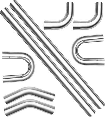 Exhaust Tubing，2.25" Mild Steel DIY Custom Exhaust Tubing Mandrel Bend Pipe Straight & U-Bend Kit, 8 Pcs Universal Fit Exhaust Pipe in Kuwait
