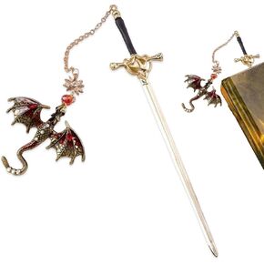 Sword Dragon Bookmarks,Fourth Wing Dragon Bookmark, Sword Bookmark with Pendant, Vintage Style, Metal Pendant, Reading Gifts, Birthday, Teacher (20.5 * 6 * 7.2CM) (Blue) in Kuwait