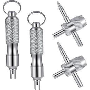 4 PCS Valve Stem Tool Keychain & 4-in-1 Tire Valve Core Removal Tool, Stainless Steel Portable Valves Core Disassembly and Repair Tools for Bicycle Car Motorcycle Repair Install Accessory in Kuwait