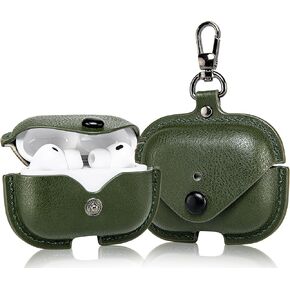 غطاء علبة شحن لسماعات Apple Airpods Pro. حقيبة كلاسيكية مصنوعة يدويًا من جلد البقر المجنون بالكامل. حافظة واقية محمولة مضادة للصدمات مع سلسلة مفاتيح (بني) in Kuwait