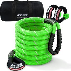 1 × 30 قدم حبل سحب حركي عالي التحمل 48500 رطل قوة كسر 30% + حبل استعادة عاكس مرن مع 2 أغلال ناعمة لشاحنة الطرق الوعرة، جيب، سيارات الدفع الرباعي، ATV، UTV، جرار - أخضر in Kuwait