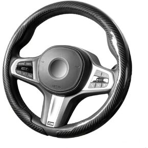 Universal Car Steering Wheel Cover 14.5-15 Inch, Black Leather Steering Wheel Covers for Men, Comfortable Anti-Slip Steering Wheel Accessories, Durable Car Wheel Cover (Black Carbon Fiber) in Saudi Arabia