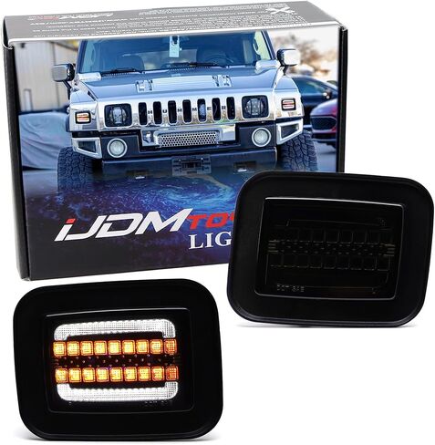 iJDMTOY Blackout Smoked Lens White LED Halo Driving Light/Amber Sequential Blink LED Front Turn Signal Light Assembly, Compatible With 2003-2009 Hummer H2 SUV SUT in Saudi Arabia