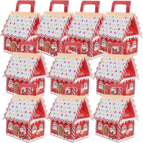 Christmas Candy Boxes 10-Pack 4.84 Inch Red House Shaped Treat Boxes with Handles for Xmas Party Favors and Snack Packaging in Saudi Arabia