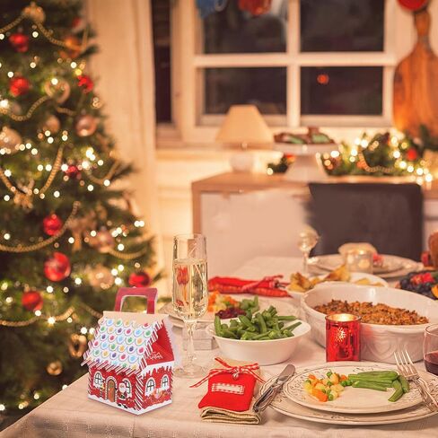 صناديق حلوى عيد الميلاد 10 عبوات مقاس 4.84 بوصة على شكل منزل أحمر مع مقابض لتفضلات حفلات عيد الميلاد وتغليف الوجبات الخفيفة in Kuwait