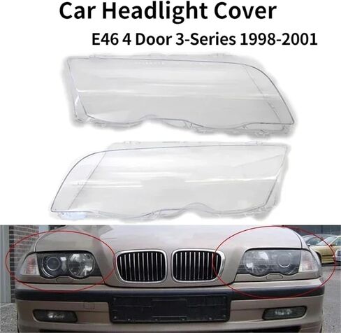 1 قطعة/1 زوج غطاء المصباح السيارة متوافق لسيارات BMW E46 4 باب 3-Series 1998-2001 عاكس الضوء مشرق شل رئيس عدسة المصباح يغطي (يمين) in Saudi Arabia