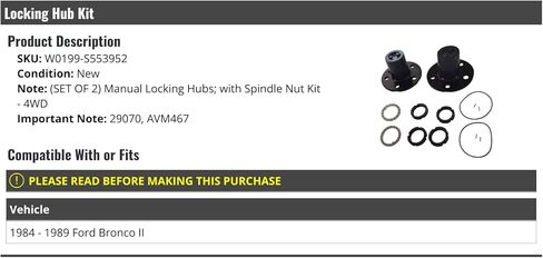 Manual Locking Hub Kit - Compatible with 1984-1989 Ford Bronco II 4WD in Saudi Arabia