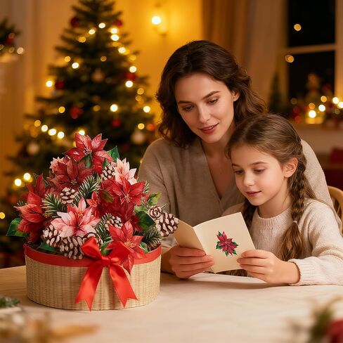 بطاقات Hopecore ثلاثية الأبعاد لعيد الميلاد المنبثقة، بطاقات عيد الميلاد البونسيتة الأنيقة مقاس 10 بوصات، بطاقة تهنئة للعطلات مع ملاحظة فارغة ومغلف، باقة زهور إلى الأبد لزينة عيد الميلاد وهدايا الشكر in Saudi Arabia