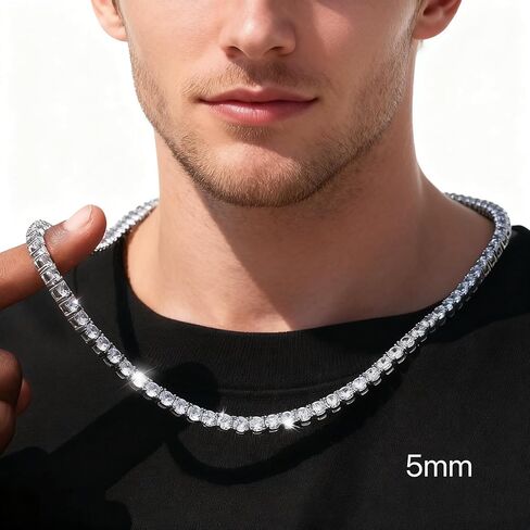قلادة تنس للرجال والنساء من الفولاذ المقاوم للصدأ سلسلة تنس 4/ 5 مم 1 صف شوكة 5A+ زركونيا مكعب لا تتلاشى أبدًا مثلج خارج سلسلة قلادة أو سوار مجوهرات الهيب هوب - مع صندوق هدية in Kuwait