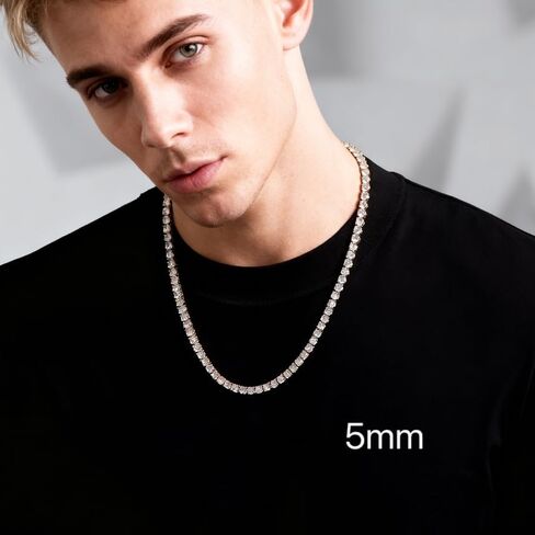 قلادة تنس للرجال والنساء من الفولاذ المقاوم للصدأ سلسلة تنس 4/ 5 مم 1 صف شوكة 5A+ زركونيا مكعب لا تتلاشى أبدًا مثلج خارج سلسلة قلادة أو سوار مجوهرات الهيب هوب - مع صندوق هدية in Kuwait