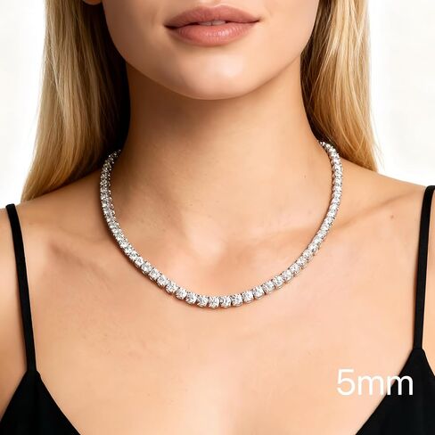 قلادة تنس للرجال والنساء من الفولاذ المقاوم للصدأ سلسلة تنس 4/ 5 مم 1 صف شوكة 5A+ زركونيا مكعب لا تتلاشى أبدًا مثلج خارج سلسلة قلادة أو سوار مجوهرات الهيب هوب - مع صندوق هدية in Kuwait