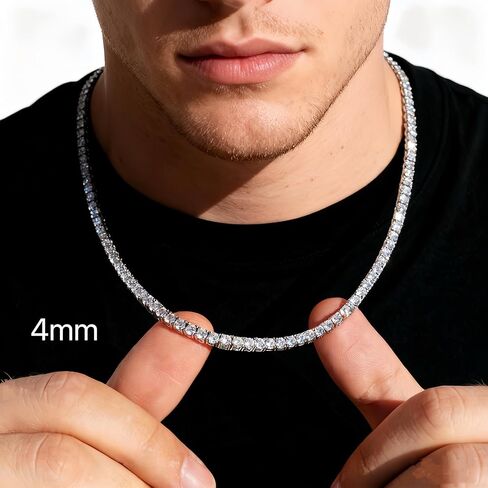 قلادة تنس للرجال والنساء من الفولاذ المقاوم للصدأ سلسلة تنس 4/ 5 مم 1 صف شوكة 5A+ زركونيا مكعب لا تتلاشى أبدًا مثلج خارج سلسلة قلادة أو سوار مجوهرات الهيب هوب - مع صندوق هدية in Kuwait