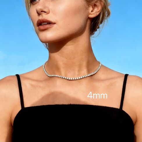 قلادة تنس للرجال والنساء من الفولاذ المقاوم للصدأ سلسلة تنس 4/ 5 مم 1 صف شوكة 5A+ زركونيا مكعب لا تتلاشى أبدًا مثلج خارج سلسلة قلادة أو سوار مجوهرات الهيب هوب - مع صندوق هدية in Kuwait